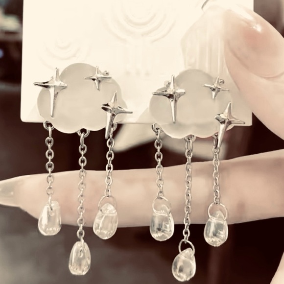“Starry Rain Clouds” Frosted Glass Star Stellar Cumulus Weather Raindrops Dangle - Picture 11 of 16